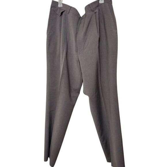 Haggar Worsted Wool Dress Pants For Men Size 42x32 Gray Pleated - Picture 1 of 10
